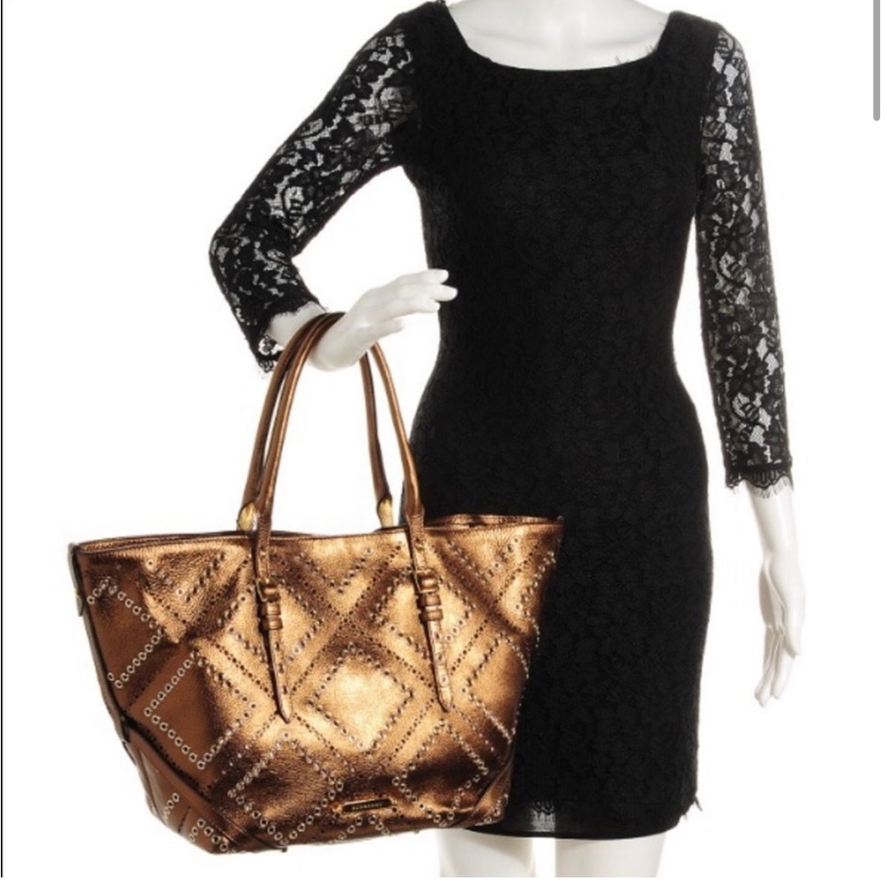 New Burberry bronze Salisbury leather grommet tote with matching wallet